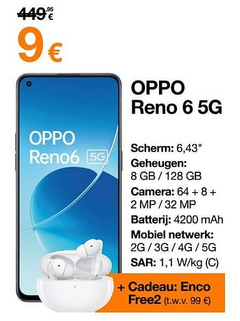 Promoties Oppo reno 6 5g - Oppo - Geldig van 02/01/2022 tot 31/01/2022 bij Orange