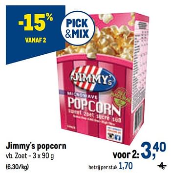 Promotions Jimmy`s popcorn zoet - Jimmy's - Valide de 12/01/2022 à 25/01/2022 chez Makro