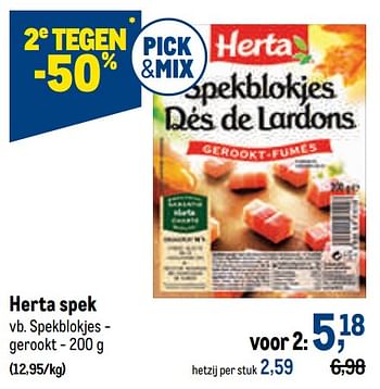 Promoties Herta spek spekblokjes - gerookt - Herta - Geldig van 12/01/2022 tot 25/01/2022 bij Makro