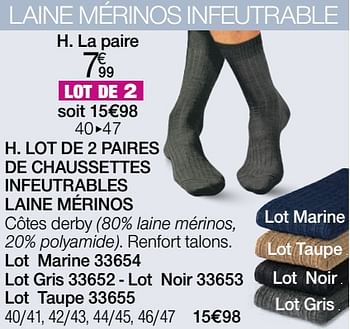 Promotions Lot de 2 paires de chaussettes infeutrables laine mérinos - Produit Maison - Damart - Valide de 03/01/2022 à 31/01/2022 chez Damart