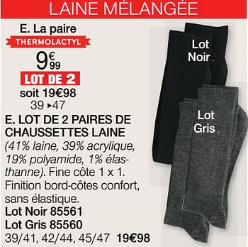 Promotions Lot de 2 paires de chaussettes laine - Produit Maison - Damart - Valide de 03/01/2022 à 31/01/2022 chez Damart
