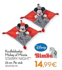 Knuffeldoekje mickey of minnie starry night-Simba