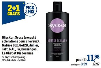 Promotions Syoss shampooing - blond + silver - Syoss - Valide de 12/01/2022 à 25/01/2022 chez Makro