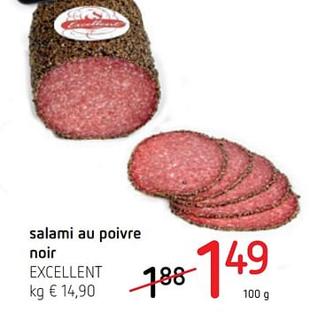 Promotions Salami au poivre noir excellent - Excellent - Valide de 13/01/2022 à 26/01/2022 chez Spar (Colruytgroup)