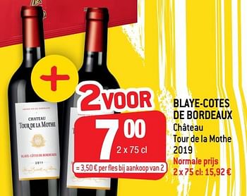 Promoties Blaye-cotes de bordeaux château tour de la mothe 2019 - Rode wijnen - Geldig van 12/01/2022 tot 18/01/2022 bij Smatch