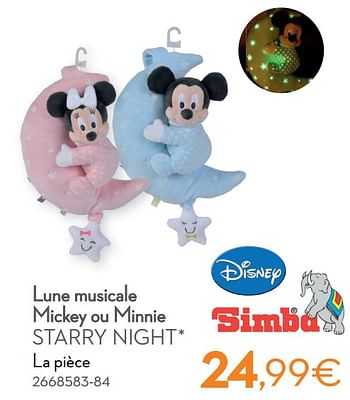 Promotions Lune musicale mickey ou minnie starry night - Simba - Valide de 01/01/2022 à 31/12/2022 chez Cora