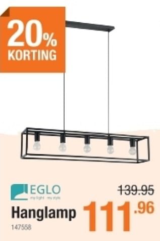 Promoties Hanglamp - Eglo - Geldig van 06/01/2022 tot 02/02/2022 bij Cevo Market