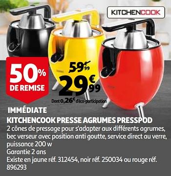 Promotions Kitchencook presse agrumes presspod jaune - Kitchen Cook - Valide de 12/01/2022 à 25/01/2022 chez Auchan Ronq