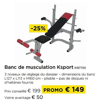 Promotions Banc de musculation ksport wb7700 - Ksport - Valide de 03/01/2022 à 31/01/2022 chez Molecule