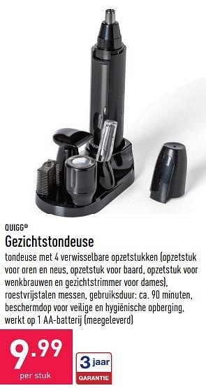 Promoties Quigg gezichtstondeuse - QUIGG - Geldig van 22/01/2022 tot 28/01/2022 bij Aldi