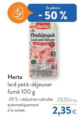 Promotions Herta lard petit-déjeuner fumé - Herta - Valide de 12/01/2022 à 25/01/2022 chez OKay