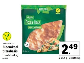 Promoties Bloemkool pizzabasis - Vemondo - Geldig van 24/01/2022 tot 30/01/2022 bij Lidl