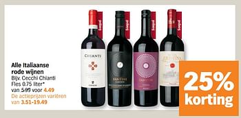 Promotions Italiaanse rode wijnen cecchi chianti - Vins rouges - Valide de 17/01/2022 à 23/01/2022 chez Albert Heijn