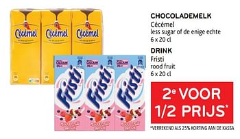 Promoties Chocolademelk cécémel + drink fristi 2e voor 1-2 prijs - Huismerk - Alvo - Geldig van 26/01/2022 tot 08/02/2022 bij Alvo