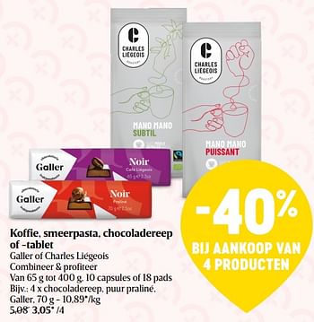 Promotions Chocoladereep puur praliné galler - Galler - Valide de 20/01/2022 à 26/01/2022 chez Delhaize