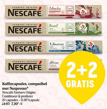Promotions Koffiecapsules, compatibel met nespresso nescafé farmers origins - Nescafe - Valide de 20/01/2022 à 26/01/2022 chez Delhaize