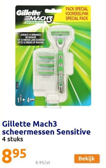 Promoties Gillette mach3 scheermessen sensitive - Gillette - Geldig van 19/01/2022 tot 25/01/2022 bij Action