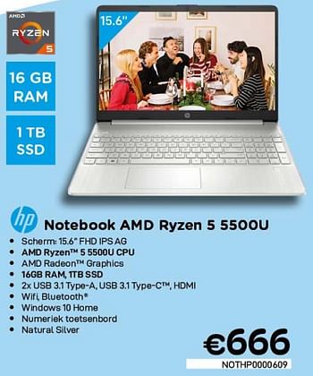 Promoties Hp notebook amd ryzen 5 5500u - HP - Geldig van 03/01/2022 tot 28/01/2022 bij Compudeals