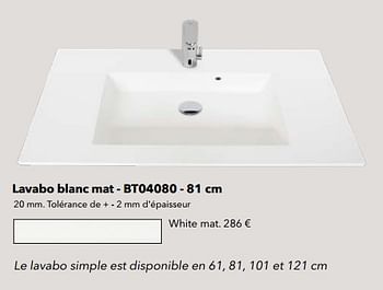 Promotions Lavabos lavabo blanc mat - bt04080 white mat - Huismerk - Kvik - Valide de 01/01/2022 à 31/12/2022 chez Kvik Keukens