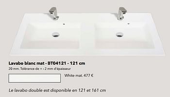 Promotions Lavabos lavabo blanc mat - bt04121 white mat - Huismerk - Kvik - Valide de 01/01/2022 à 31/12/2022 chez Kvik Keukens