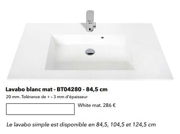 Promotions Lavabos lavabo blanc mat - bt04280 white mat - Huismerk - Kvik - Valide de 01/01/2022 à 31/12/2022 chez Kvik Keukens