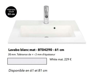 Promotions Lavabos lavabo blanc mat - bt04290 white mat - Huismerk - Kvik - Valide de 01/01/2022 à 31/12/2022 chez Kvik Keukens