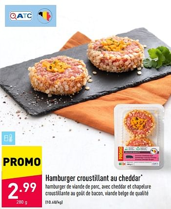 Promotions Hamburger croustillant au cheddar - Produit maison - Aldi - Valide de 24/01/2022 à 29/01/2022 chez Aldi