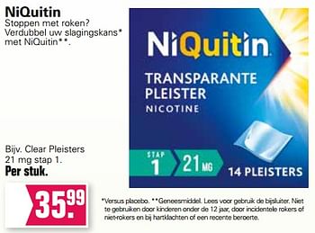 Promoties Clear pleisters 21 mg stap 1 - Niquitin - Geldig van 12/01/2022 tot 29/01/2022 bij De Online Drogist