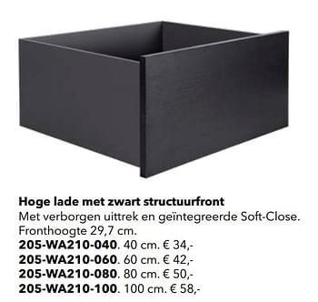 Promoties Hoge lade met zwart structuurfront 205-WA210-040 - Huismerk - Kvik - Geldig van 01/01/2022 tot 31/12/2022 bij Kvik Keukens