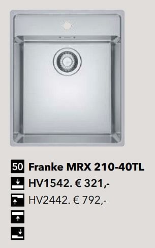 Promoties Spoelbak franke mrx 210-40tl hv1542 - Franke - Geldig van 01/01/2022 tot 31/12/2022 bij Kvik Keukens
