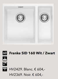 Spoelbak franke sid 160 wit - zwart hv2429 blanc-Franke