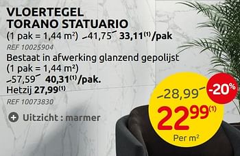 Promoties Vloertegel torano statuario - Huismerk - Brico - Geldig van 26/01/2022 tot 07/02/2022 bij Brico