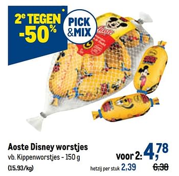 Promoties Aoste disney worstjes kippenworstjes - Aoste - Geldig van 26/01/2022 tot 08/02/2022 bij Makro