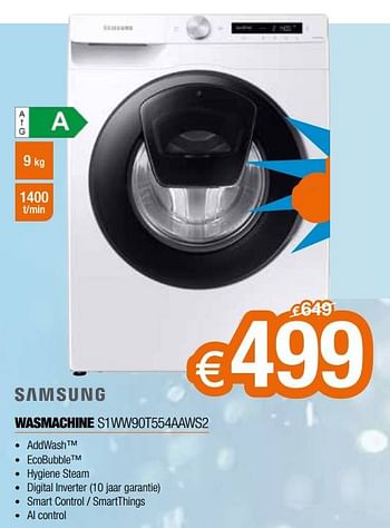 Promoties Samsung wasmachine s1ww90t554aaws2 - Samsung - Geldig van 03/01/2022 tot 31/01/2022 bij Expert