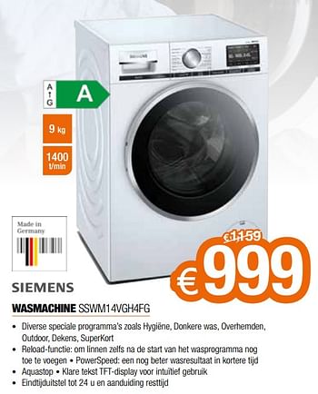 Promoties Siemens wasmachine sswm14vgh4fg - Siemens - Geldig van 03/01/2022 tot 31/01/2022 bij Expert