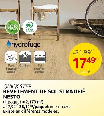 Promotions Quick step revêtement de sol stratifié nesto - QuickStep - Valide de 26/01/2022 à 07/02/2022 chez Brico