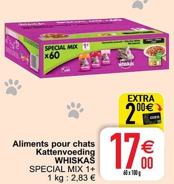 Promoties Aliments pour chats kattenvoeding whiskas special mix 1+ - Whiskas - Geldig van 25/01/2022 tot 31/01/2022 bij Cora