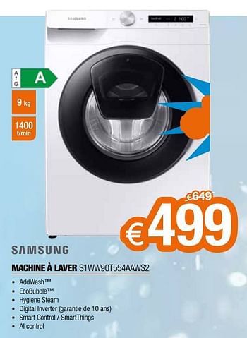 Promotions Samsung machine à laver s1ww90t554aaws2 - Samsung - Valide de 03/01/2022 à 31/01/2022 chez Expert