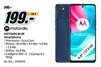 Promotions Motorola motg60s blue smartphone - Motorola - Valide de 24/01/2022 à 31/01/2022 chez Media Markt