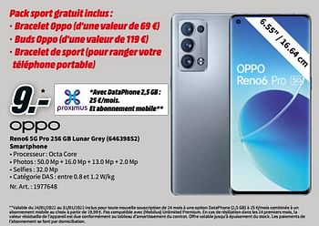 Promotions Oppo reno6 5g pro 256 gb lunar grey 64639852 smartphone - Oppo - Valide de 24/01/2022 à 31/01/2022 chez Media Markt
