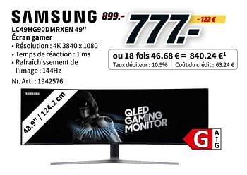 Promotions Samsung lc49hg90dmrxen 49`` écran gamer - Samsung - Valide de 24/01/2022 à 31/01/2022 chez Media Markt