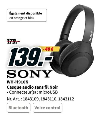 Promotions Sony wh-h910n casque audio sans fil noir - Sony - Valide de 24/01/2022 à 31/01/2022 chez Media Markt