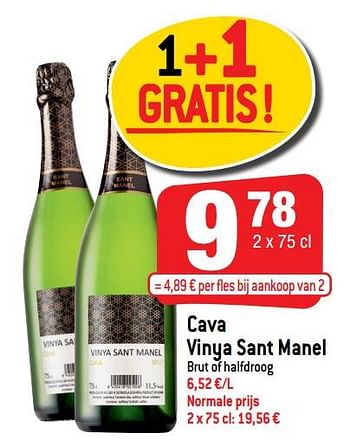 Promoties Cava vinya sant manel brut of halfdroog - Schuimwijnen - Geldig van 26/01/2022 tot 01/02/2022 bij Smatch