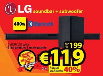 Promotions Lg soundbar + subwoofer dsn4 - LG - Valide de 26/01/2022 à 31/01/2022 chez ElectroStock