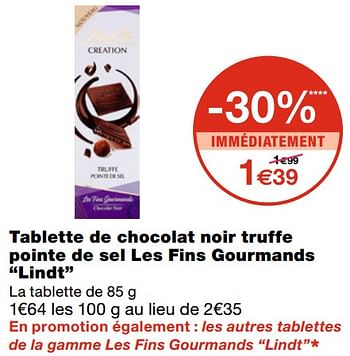 LINDT Création Fins Gourmands tablette de chocolat noir truffe