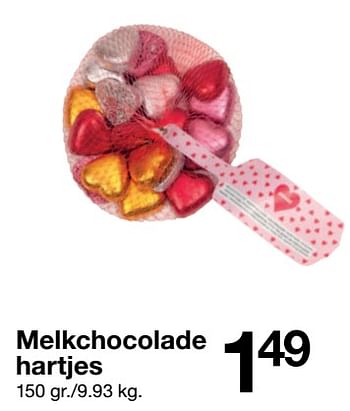 Promoties Melkchocolade hartjes - Huismerk - Zeeman  - Geldig van 29/01/2022 tot 04/02/2022 bij Zeeman