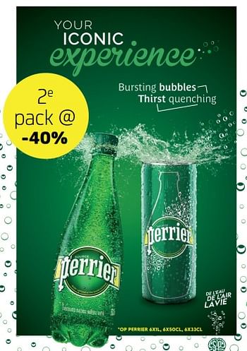 Promoties Perrier 2e pack @ -40% - Perrier - Geldig van 11/02/2022 tot 24/02/2022 bij BelBev