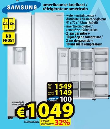 Promoties Samsung amerikaanse koelkast - réfrigérateur américain rs68a8840ww - Samsung - Geldig van 01/02/2022 tot 09/02/2022 bij ElectroStock