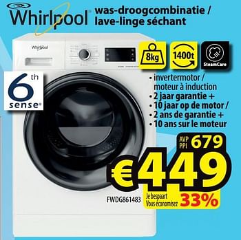 Promoties Whirlpool was-droogcombinatie - lave-linge séchant fwdg861483 - Whirlpool - Geldig van 01/02/2022 tot 09/02/2022 bij ElectroStock