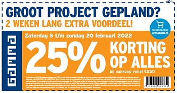 Promoties 25% korting op alles - Huismerk - Gamma - Geldig van 02/02/2022 tot 15/02/2022 bij Gamma